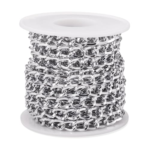 FASHEWELRY, Catena in alluminio a maglia barbazzale non saldata intrecciata ovale, con bobina, 10 x 6,5 x 1,5 mm, per gioielli, collane e bracciali fai da te, 5 m