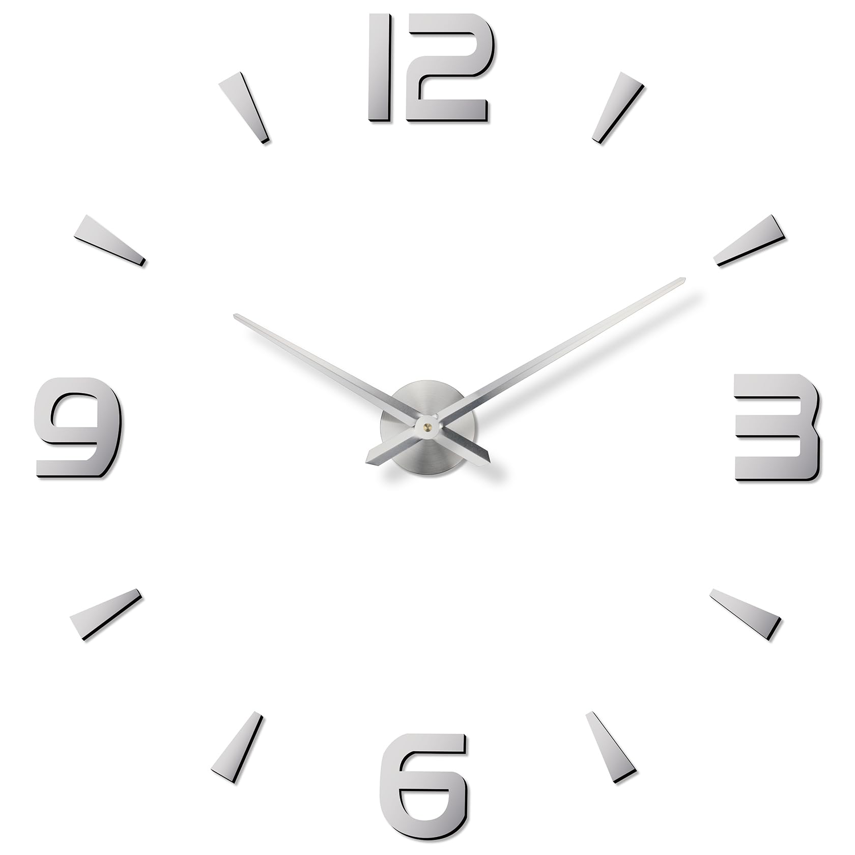 Horloge murale 3D argentée design minimaliste DIY pour salon