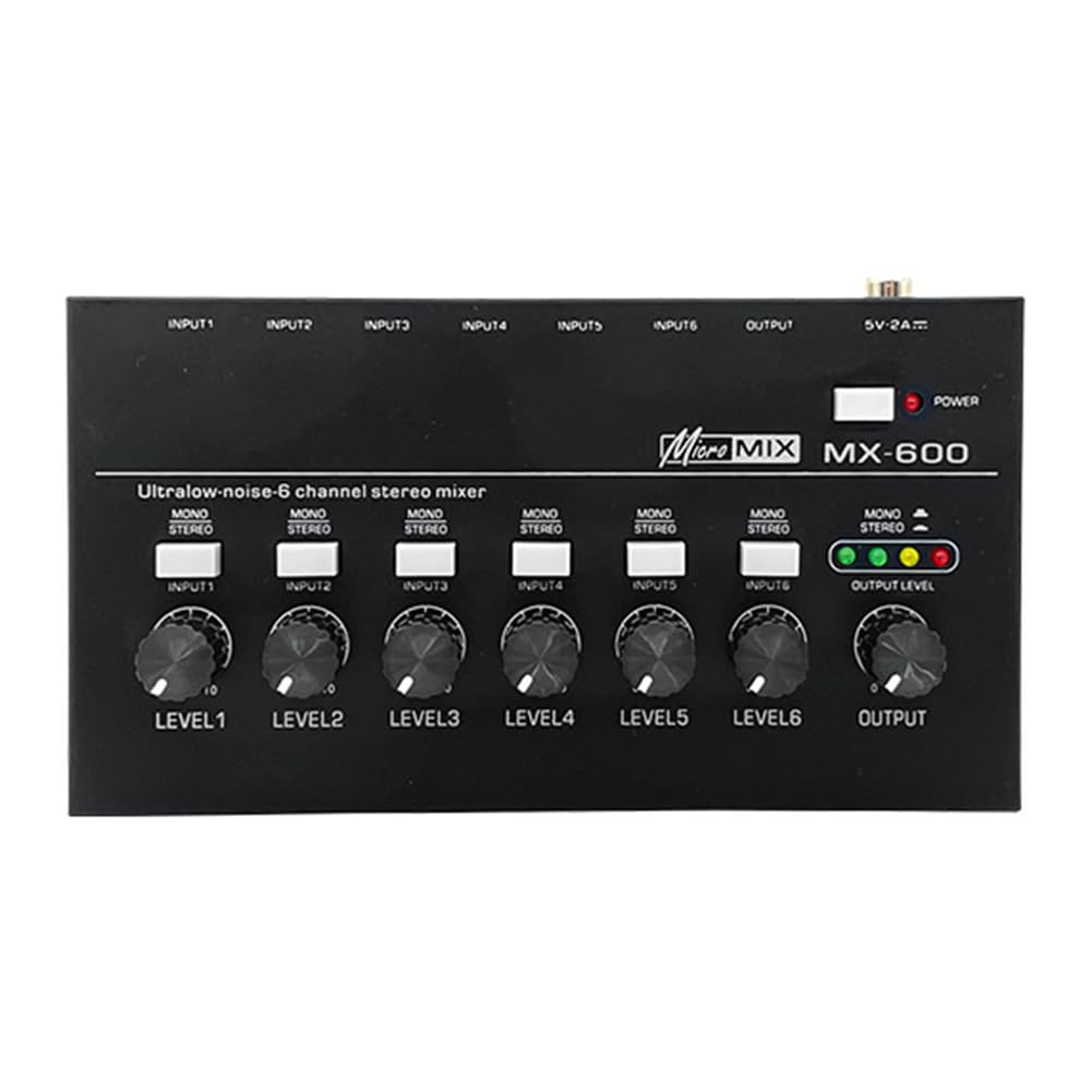 DHYAWUER MX600 Ultra Low-Noise 6-Channel Line Mixer Stereo/Single Track Switch Microphone Preamplifier Sound Mixer