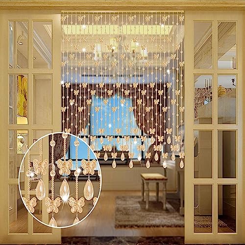 Rideau à cordes en perles de verre cristal doré pour préserver l'intimité - 5