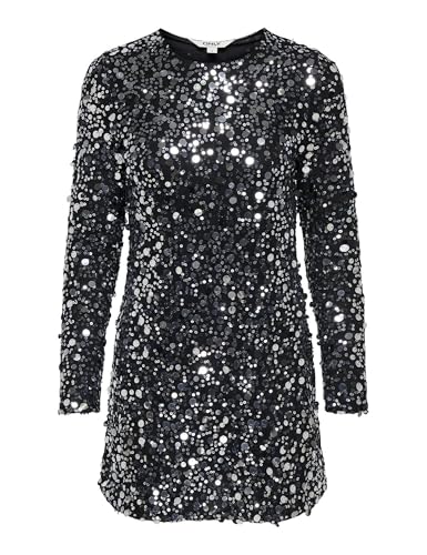 ONLY Damen Onlanika Catina Ls Sequins Dress WVN, Silver, Small