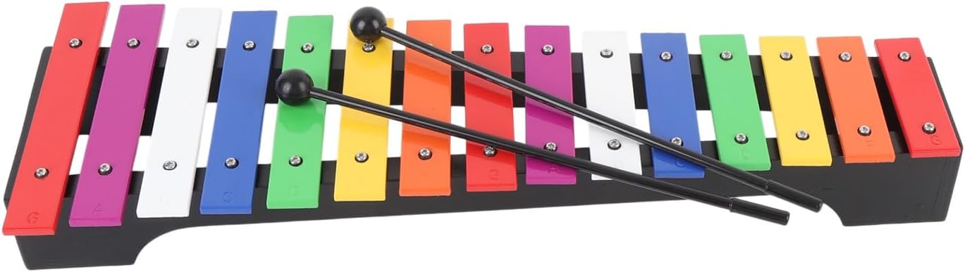 Colorful Glockenspiel Xylophone, 15 Notes Wooden Xylophone with Aluminum Keys for Beginners, Safe Music Tool for Children, Pine Wood Base, Easy to Play, Ideal Christmas,