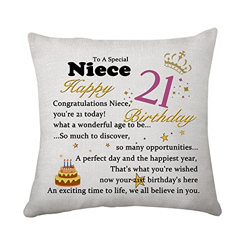 Housse de coussin pour 21e anniversaire de la part d'une tante inspirante « Happy 21st Birthday » - Cadeau pour nièce (nièce 21e anniversaire) Cover