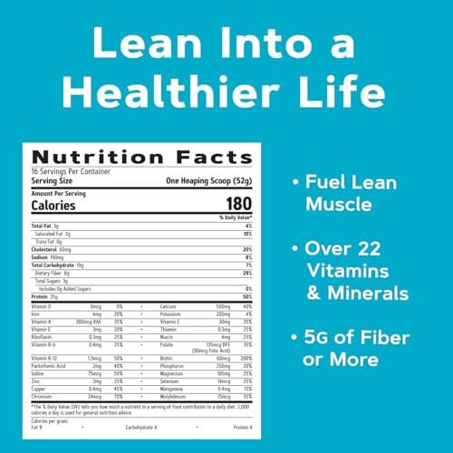 GNC Lean Shake 25 Meal Replacement Powder, Weight Management, With 25g Protein and High Fiber, Keto, Cookes and Cream, 16 Servings