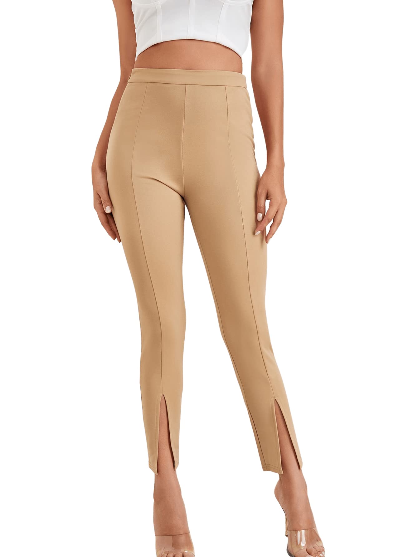SweatyRocks Womens Elegant Elastic Waist Skinny High Waist Pants