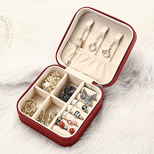 Image of TRODANCE Mini Jewelry Case, Small Travel Jewelry Organizer, Portable Jewelry Box Mini Storage Organizer Display Box For Rings Earrings Necklaces (Red-4pcs)