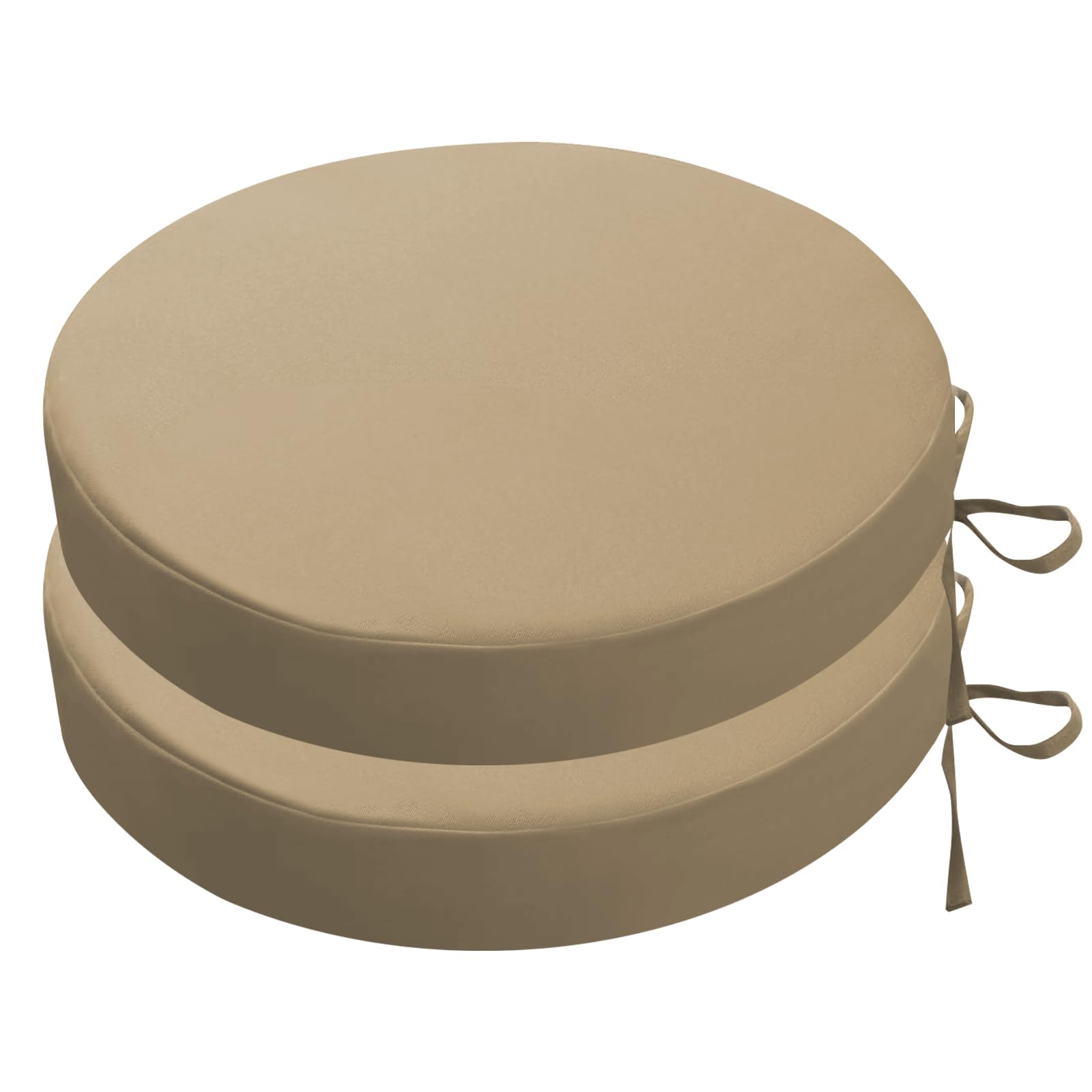 SK Studio Round Outdoor Chair Cushions for Patio Furniture, Set of 2 Waterproof Patio Chair Cushion with Adjustable Ties for Garden Sofa Couch, Camel, 20"x20"x2"