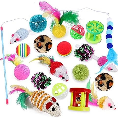20 Pcs Cat Toys for Indoor Cats Adults Kitten Toy Interactive Cat Feather Teaser Wand Mouse Spring Toy Cover