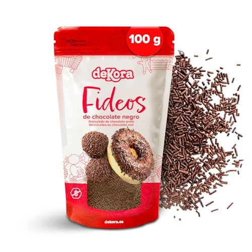 dekora Fideos de Chocolate 100 g – Topping sin gluten, Decoración comestible para Tartas, Postres y Cupcakes – Sprinkles de Cacao para Repostería Creativa