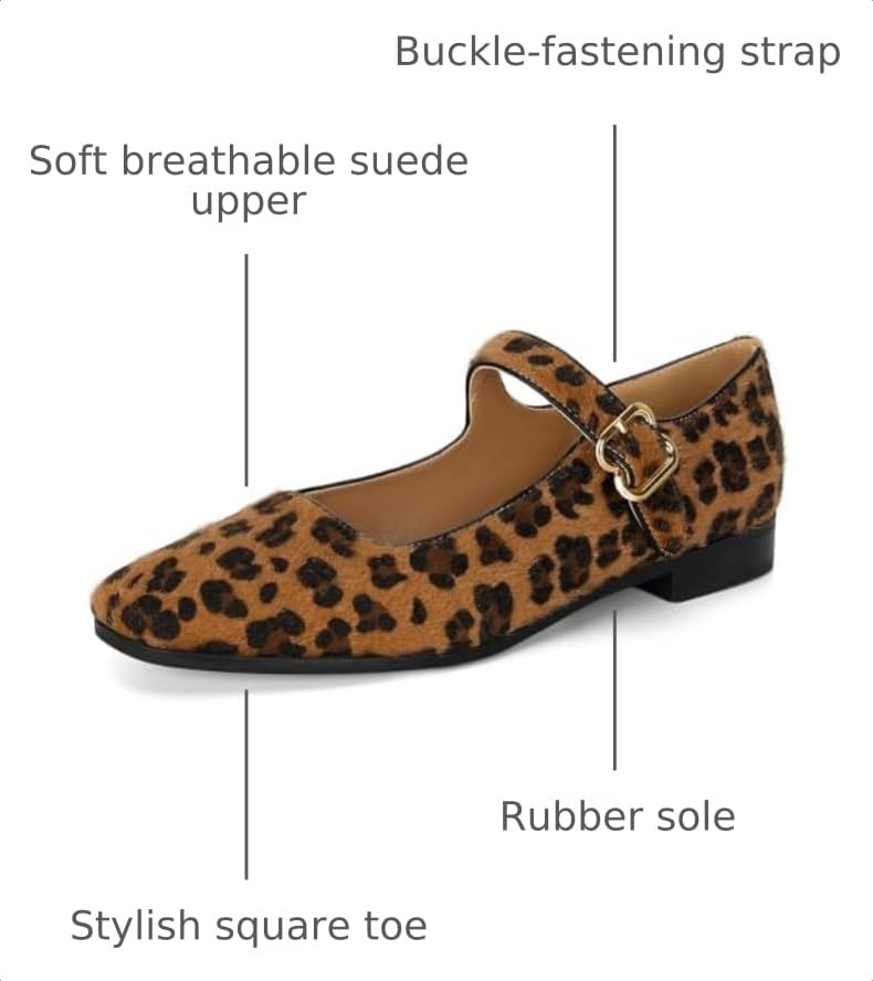 Image of DOEYG Mesh Ballet Flats Shoes for Women Leopard Animal Print Mary Jane Flats Shoes Square Toe Dress Casual Comfortable Velvet Ballerina Shoes