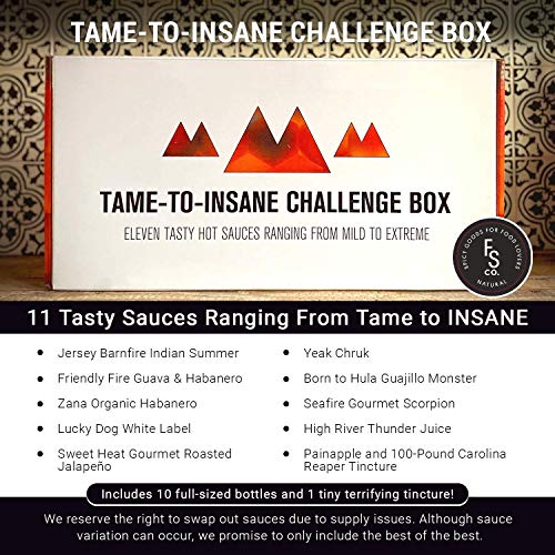 Tame-To-Insane Habanero Hot Sauce Challenge Box By Fuego Box - 11 Mild To Extreme Hot Sauces Spicy Challenge Sampler - Ultimate Hot Sauce Gift Set Variety Pack W/ Mild & Zesty To Extra Hot & Explosive #TOP1