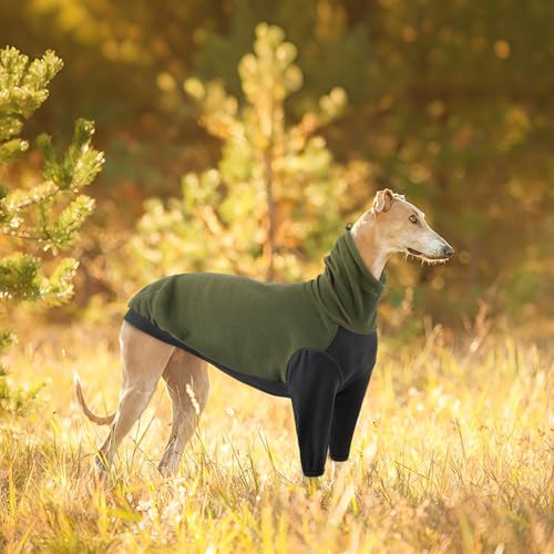 Windhund Pullover Galgo, Leichter Windhund Mantel Winter Windhund-Schlafanzug Hundejacke Dehnbarer Fleece Pullover mit Ärmel(Armeegrün, XL)