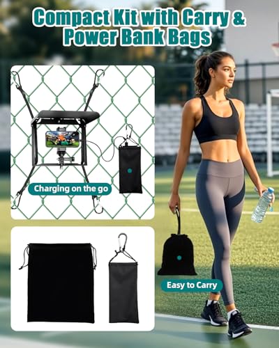 UBeesize Phone Fence Mount with Foldable Shade, Game Changer Mounting Kit Fit with iPhone, GoPro, Mevo Start, Tool-Free Streaming Kits with Carry Bag & Power Pocket for Baseball, Softball & Tennis - Image 7