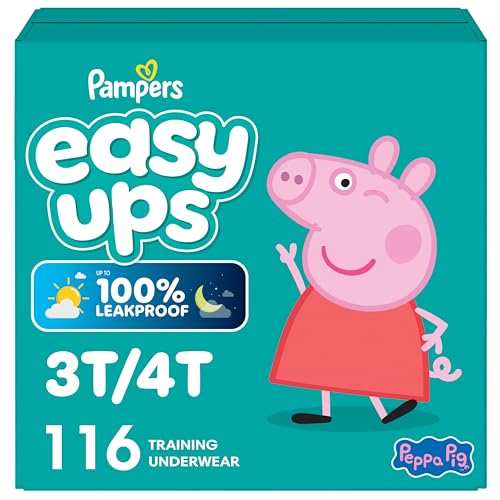 Image of Easy Ups Girls & Boys Potty Training Pants, Size 5 (3T4T), 116 Count, Peppa Pig Absorbent Training Underwear, Up to 100% Leakproof Day and Night, Hypoallergenic