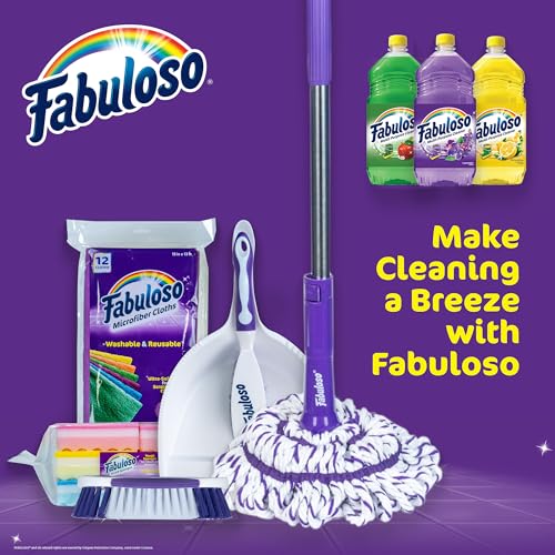 Fabuloso Cleaning Brush, Compact Hand Scrub Brush with Easy Grip Rubber Texture for Kitchen, Bathroom, Tile, Baseboards and Floors, Firm Bristles for Indoor Surface Cleaning, White & Purple, 6 Inch