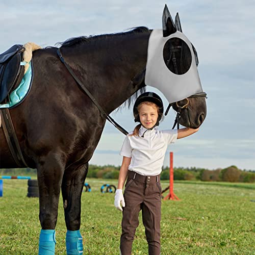 Image of Frienda 4 Pcs Horse Fly Masks with Ears UV Protection Elastic Horse Mask Breathable Comfortable Fly Mask for Adult Horses, Protect from Summer Insect(Large,Black, Gray, Blue, Mint Green)