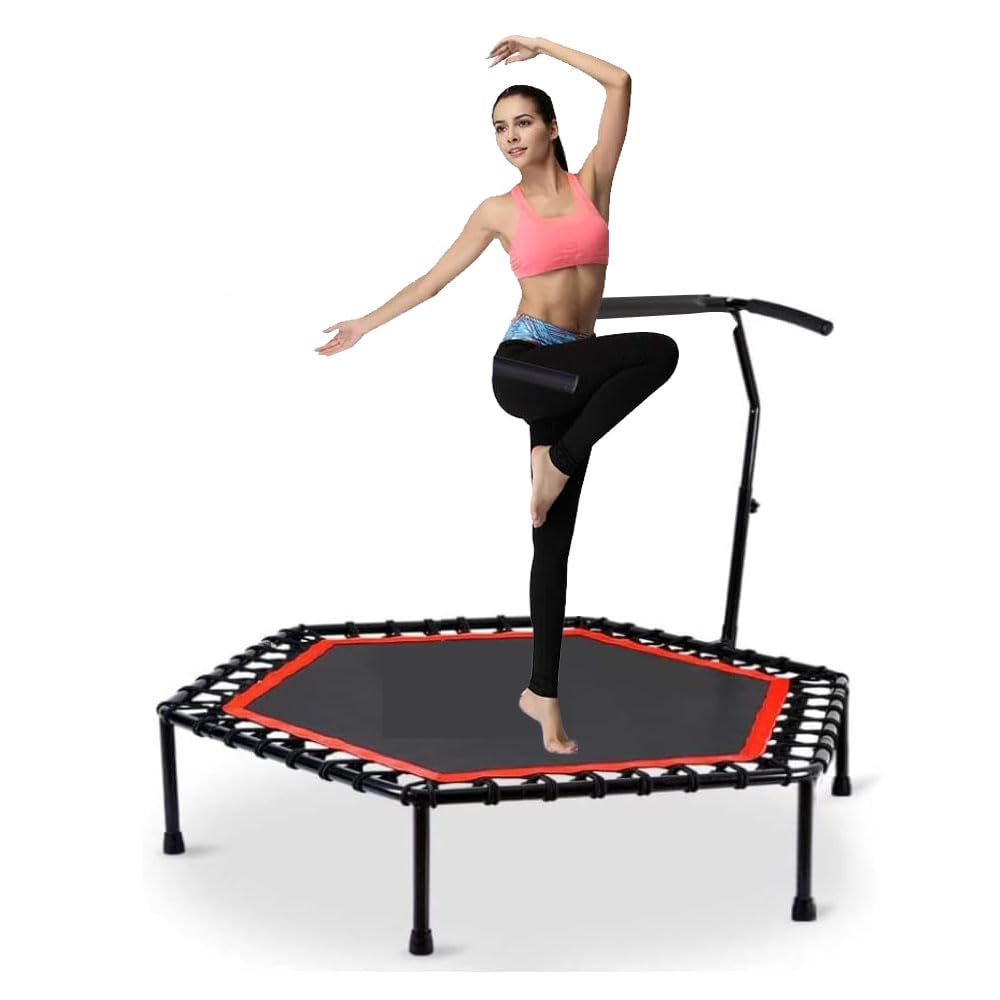 COOLBABY48" Fitness Trampoline with Adjustable Handle Bar, Silent Trampoline Bungee Rebounder Jumping Cardio Trainer Workout for Adults - Max Limit 330 lbs