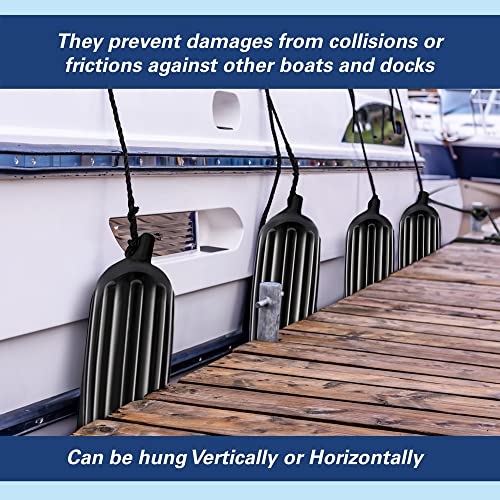 Marine And Rv Direct 4 Boat Fenders 6.5” X 23” Vinyl Ribbed Bumper Dock Shield Protection Includes 7 Foot Long 3/8S Braided Fender Lines & Pump To Inflate #TOP3