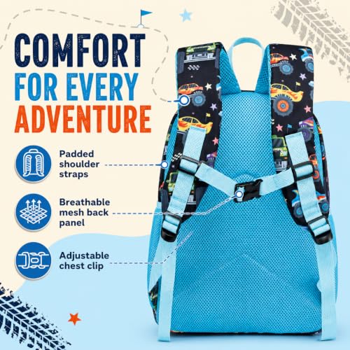 Image of LOIDOU Kids Preschool Backpack for Boys, 15 Inch Monster Truck School Bag, Lightweight Water-Resistant Kindergarten Backpack with Chest Strap for Ages 3-6