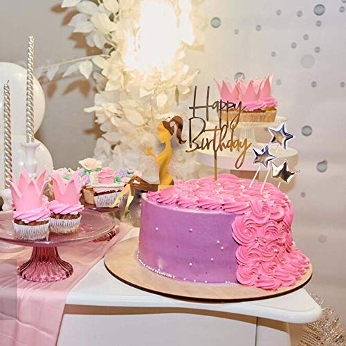 Yuinyo Elegant Lady Happy Birthday Cake Topper, Happy Birthday Cake Bunting Decor,Birthday Party Decoration Supplies (Gold) #TOP2