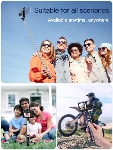 Image of KINGONE Mini Selfie Stick Tripod, Extendable Phone Stand with Bluetooth Remote 71cm, Portable Tripod Selfie Stick for iPhone /Samsung /GoPro, Mobile Selfie Stick with Tripod Stand, Black