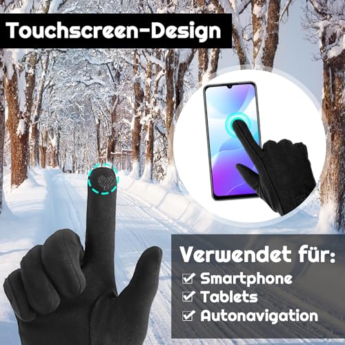 Lvefyti Winterhandschuhe Damen,Touchscreen Reithandschuhe Damen,Dicke Warm Samtfutter Motorrad Handschuhe Fausthandschuhe,Winddicht Winterhandschuhe für Skifahren Radfahren Wandern Laufen(Schwarz)