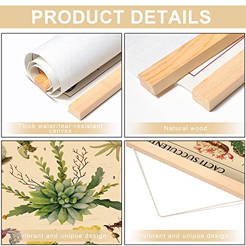 Vintage Cacti Succulents Poster Cactus Wall Art Prints Rustic Cactus Hanging Wall Decor Hanging Canvas Frame Wall Poster For Living Room Office Classroom Bedroom Dining Room Decor, 15.7 X 23.6 Inch #TOP2