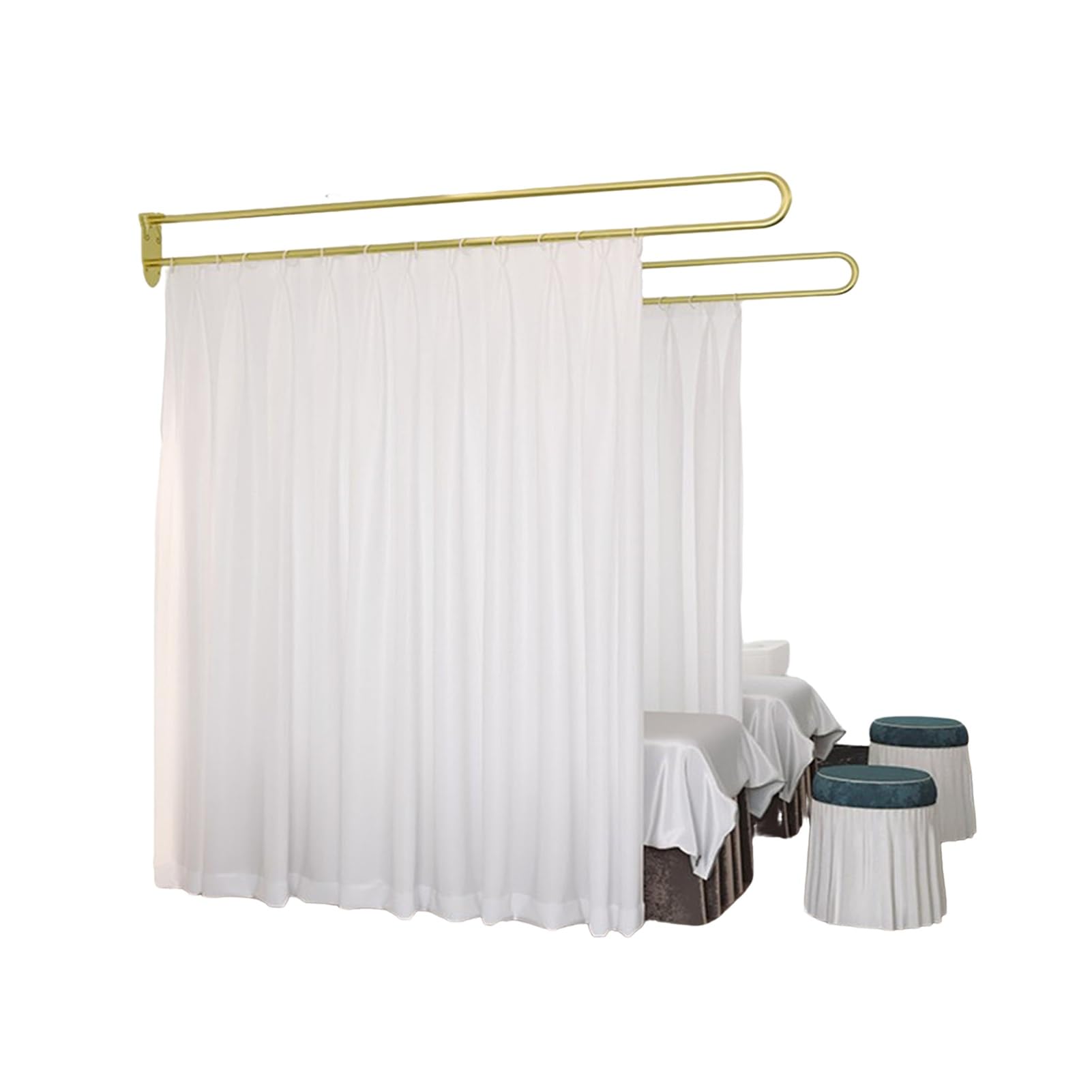 Lot De 2 Cloisons De Séparation En Forme De U, Rideaux De Séparation D'intimité Avec Support En Métal, Séparateur De Pièce À Suspendre Au Mur De 7,2 Pieds De Haut(White,Rod length 230cm)