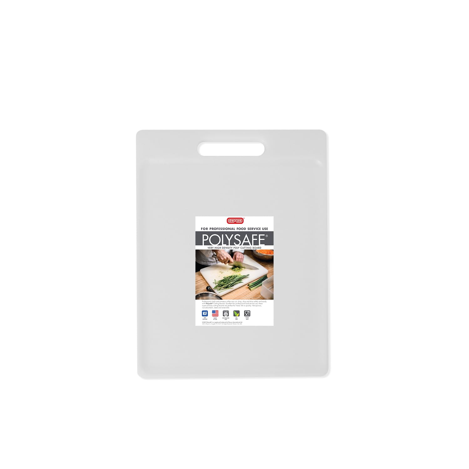 Dexas NSF - Tagliere da cucina con manico certificato Polysafe, 21 x 28 cm, reversibile, bianco