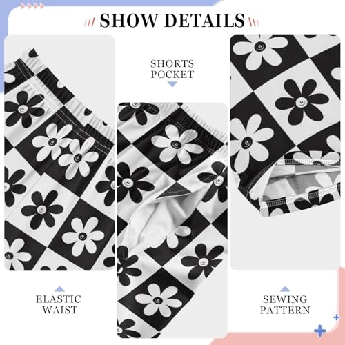 Checkered Smiley Daisy Pattern Boys Pants for Kids Jogger Pants with Pockets S-XL4