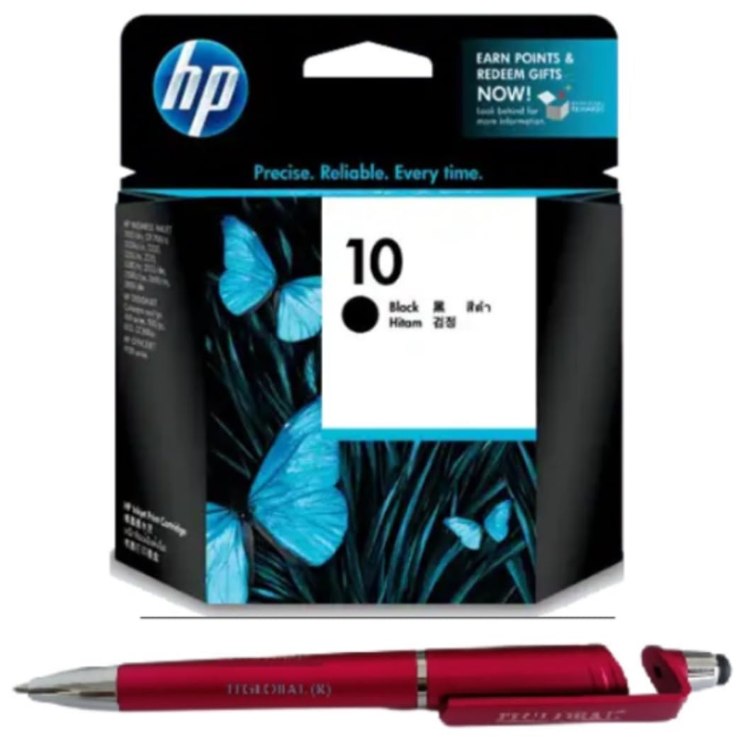 Value Pack Combo OG 10 Black Ink Cartridge C4844A for HP Selected Printer with 3in1 Multi-Function Creative Mobile Phone Stand, Stylus Pen, Ballpoint Pen (Very Colors)