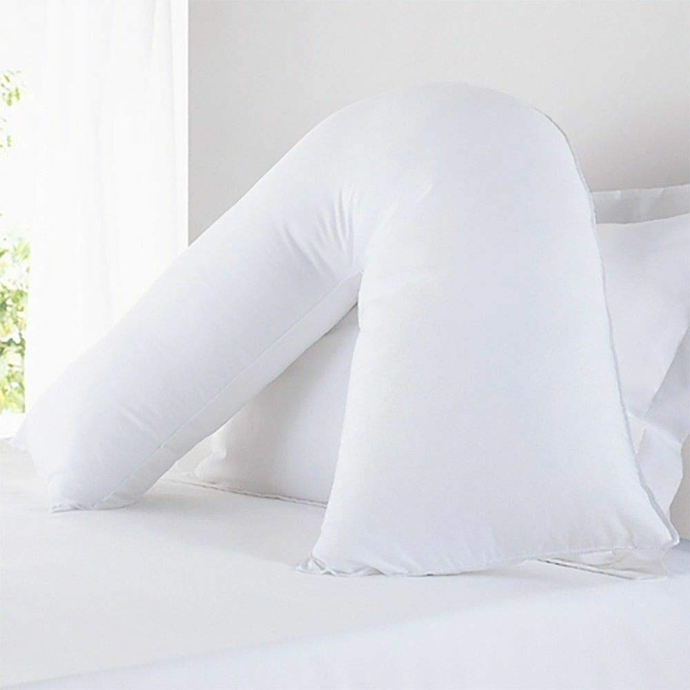Indigo Soul Orthopedic V-Shaped Pillow – Extra Cushioning Support for Neck, Back & Shoulders –Maternity & Nursing Pillow with Breathable Polycotton Removable Cover – White (74cm x 34cm)