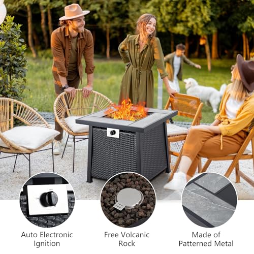 28 Inch Propane Fire Pit Table, 50000BTU Rectangle Fire Table with Cover, Sturdy Steel and Iron Fence Surface, CSA Safety Certified, Companion for Your Garden