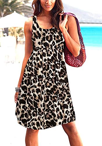 Image of Camisunny Women Casual Loose Tank Dresses Sleeveless Beach Vacation Dress Swing Pleated U Neck Fashion Soft