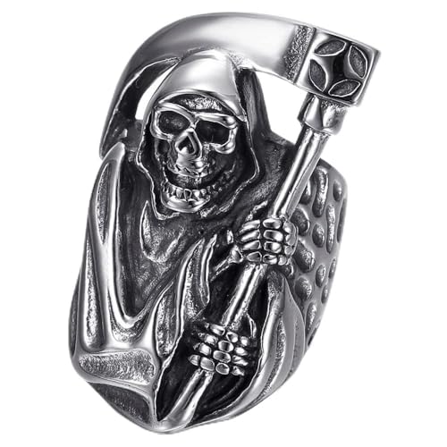 BOBIJOO Jewelry - Bague Faucheuse 41mm Homme Grosse chevalière Biker Gothique Tête de Mort Acier Inoxydable - 56 (7 US)
