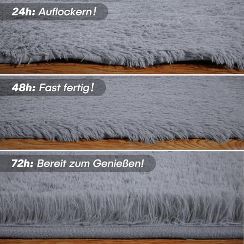 Rückseite des FVVRAX Hochflor Teppich mit stabiler Verarbeitung und optionaler Antirutsch-Beschichtung für sichere Boden...