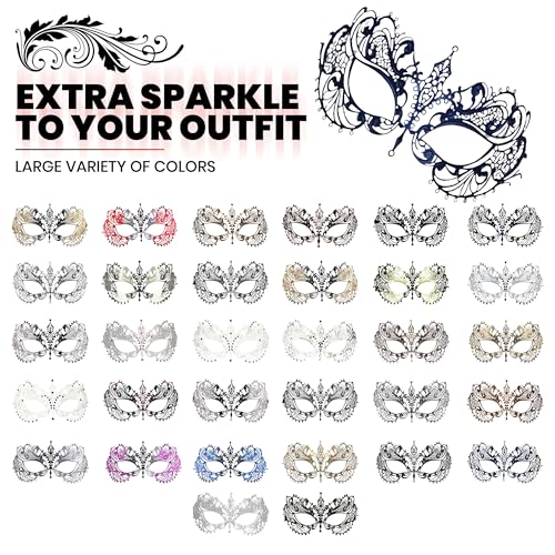 Image of Masquerade Mask for Women with Rhinestones - Elegant Metal Half Face Mask for Masquerade Parties, Mardi Gras, & Themed Events