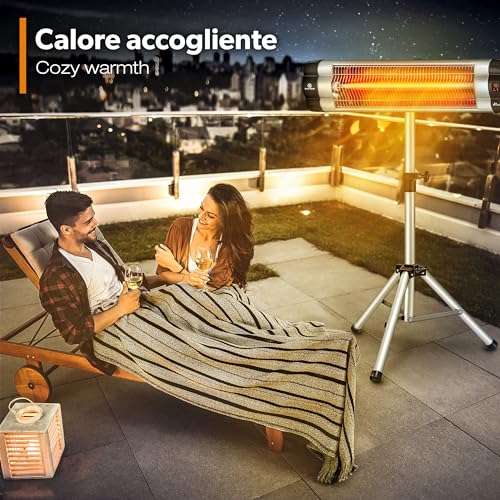 TRESKO Riscaldatore ad Infrarossi 2500W con Telecomando | Radiatore Riscaldante Elettrico con 3 Livelli di Calore | Stufa Elettrica da Esterno da Terrazzo per Fuori e Dentro | Altezza Regolabile - 7