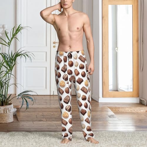 Mens Pajama Pants - Bright Chocolate Print Soft Sleep Lounge Pants For Men, Casual Pj Bottoms With Pockets2