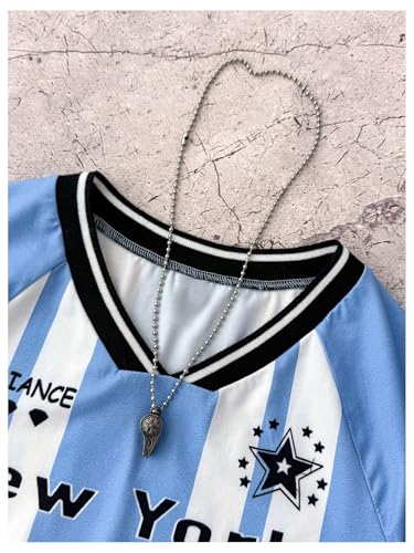 SweatyRocks Girl's Striped Short Sleeve Jersey Shirts V Neck Number Graphic Tees Summer Tops3