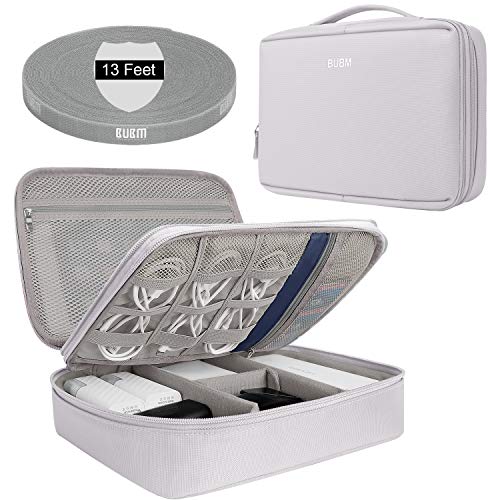 BUBM Electronics Organizer Bag,Double-Layer Convenient Travel Cable Storage Bag for IPad, Mobile Phone, Charger, USB Cable, SD Card, U Disk, Power Bank, Earphone(13 Feet Cable Management Belt)