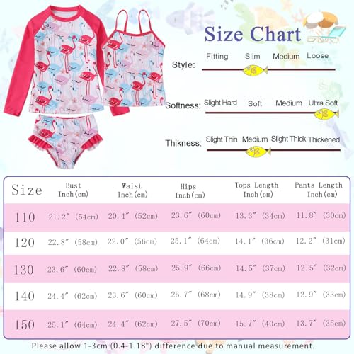 Image of Jurebecia Little Girls Flamingo Swimsuit Bikini 3 Piece Bathing Suit Kids Long Sleeve Rash Guard Set Summer Beach Tankini Swimming Pool Party Water Sport Swimwear Pink Size 9-10 Years