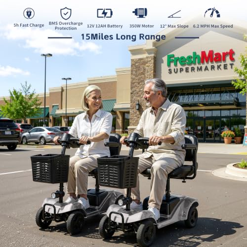 Image of 4 Wheel Mobility Scooter, Electric Scooter with Seat,Lightweight Mobility Scooter with Removable Battery. 6 MPH High Speed 265 lbs Capacity, Foldable Design (Purple)
