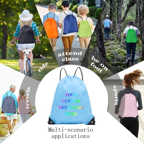 Custom Bags With Your Logo Set of 100 Custom Backpack Draw String Bags Pack Bulk for Travelling Swimming Gym Everyday Use (Blue 1)