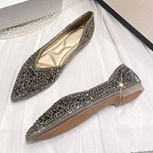 Stunner Women's Pointed Toe Flats Fashion Shiny Rhinestone Flats Comfortable Wedding Party Office Flat Shoes4