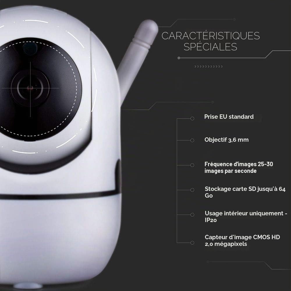 V-TAC VT-5122 Caméra de surveillance WiFi IP PTZ 1080P - SKU 8439