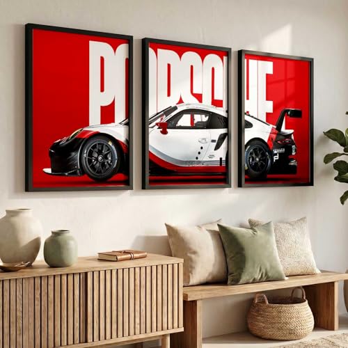 Image of HOMESY Sports Car Framed Posters Gift Items for Boys Room | Wall Decoration for Bedroom Living Room Office Gaming Room Decor | Sports Car Poster with Frame for Wall Decor Set Of 3 Size (10x13 inch, BLACK)
