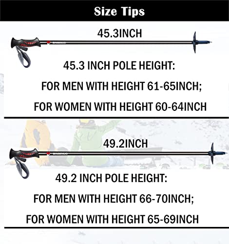 Bingenuo 49.5Inch 100% Carbon Fiber Tactic Ski Pole Pair - 1.0Mm Thickened Tube Wall Super Light All Mountain Alpine Ski Poles For Unisex's Men, Women,Black #TOP4