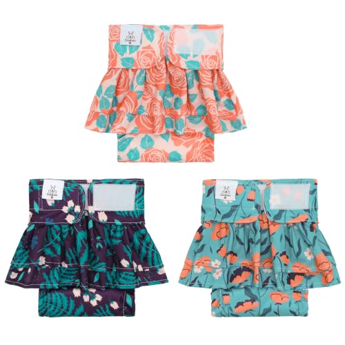 Image of CuteBone Female Dog Diapers with Skirts 3 Pack Reusable Puppy Dresses Pants for Heat Cycle Period QBD37S