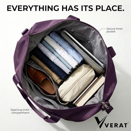 Image of Nylon 41L Expandable Travel Bag for Women, Foldable Waterproof Duffle Bag, Lightweight Carry-On Luggage with Wet Pocket, Vanity Handbag for Travel & Gym (Purple, 41 Liter)